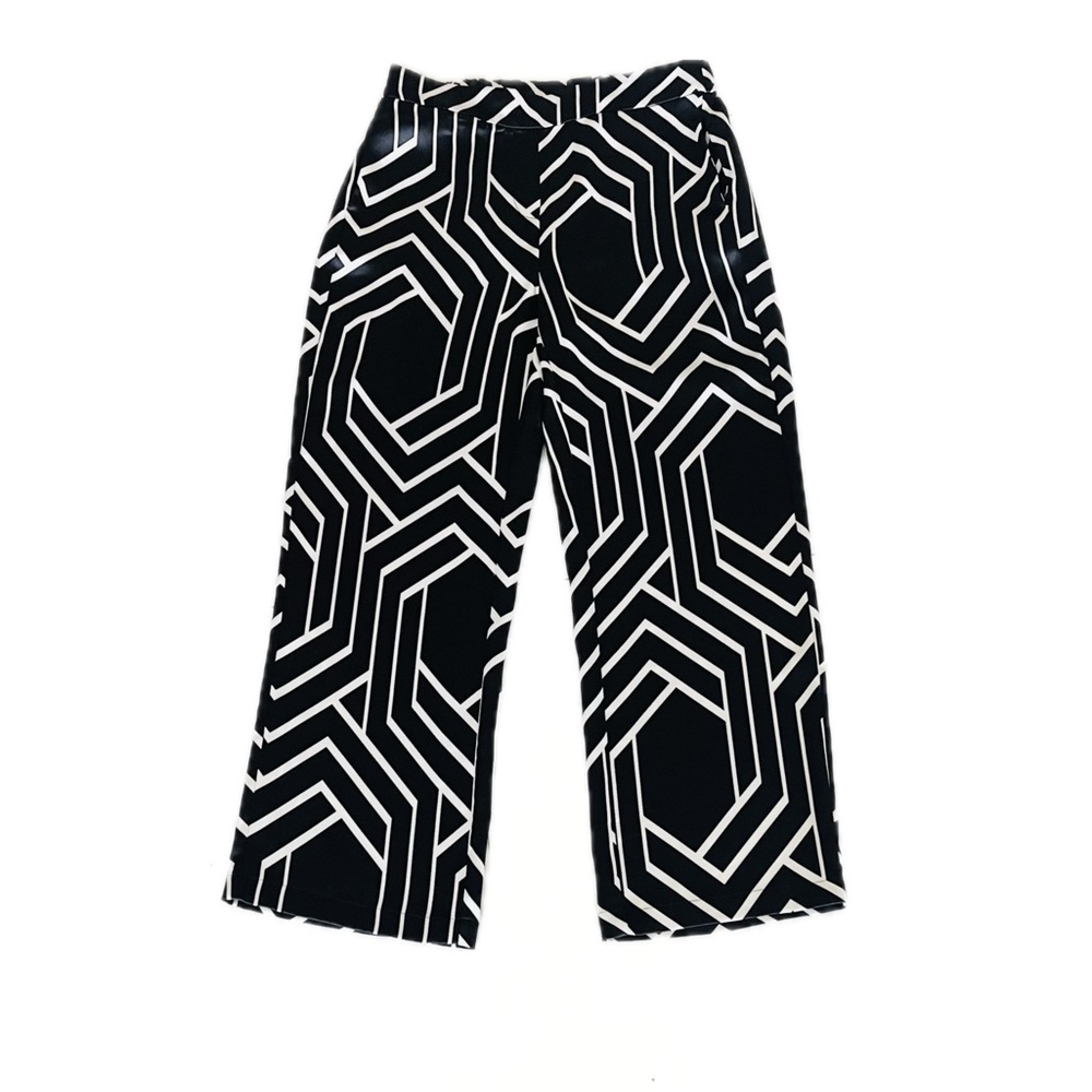 Rachel Zoe Black & White Geometric Satin-Like Pants - Size Large - Picture 2 of 6